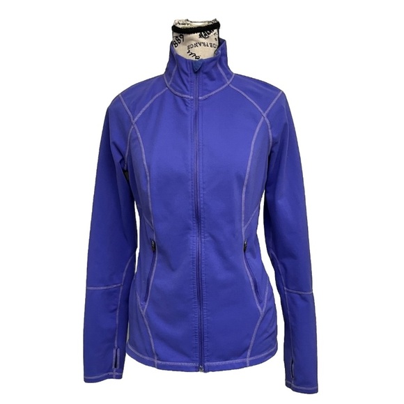 Zella Womens Blue Sweater Full Zip Up Long sleeve Mock Neck Pockets 6 *FLAW * - Picture 1 of 11